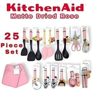 KitchenAid Matte-Dried-Rose 25-Piece Utensil Set Pink Kitchen Tools Bundle